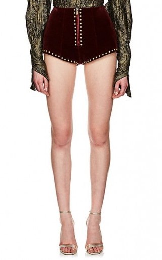 SAINT LAURENT Studded Burgundy Velvet Mini-Shorts ~ dome studs - flipped