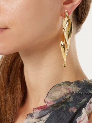 RYAN STORER Sansevieria twisted gold-plated earrings ~ leaf drop earrings ~ statement jewellery - flipped
