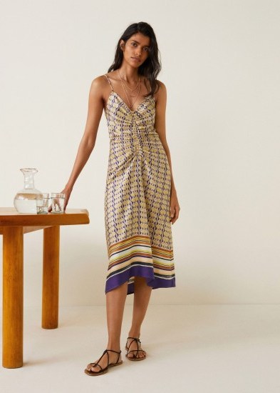 MANGO Scarf-print long dress | strappy ruched front summer frock - flipped