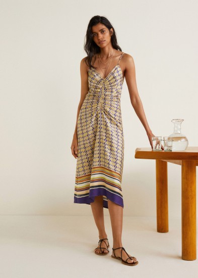 MANGO Scarf-print long dress | strappy ruched front summer frock