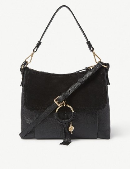 SEE BY CHLOE Joanne black leather and suede shoulder bag – chic accessory - flipped