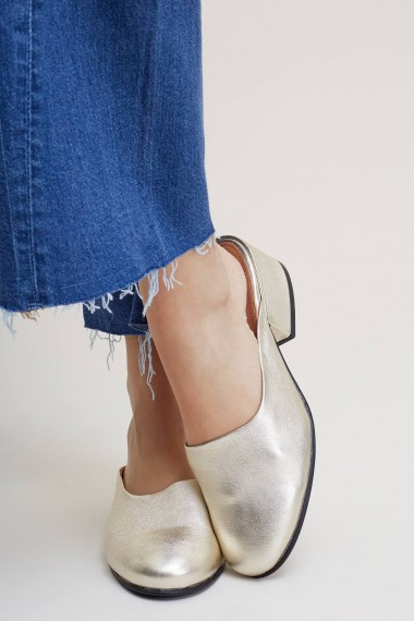 Selected Femme Sana Metallic Mules – gold chunky heel slip-ons