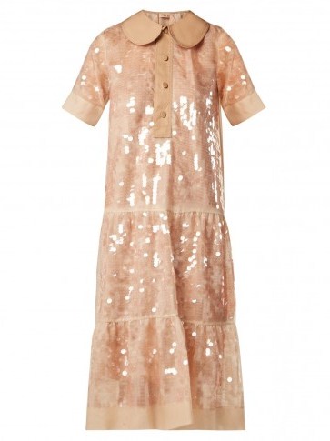 NO. 21 Sequin-embellished silk dress ~ rose-beige drop waist dresses - flipped