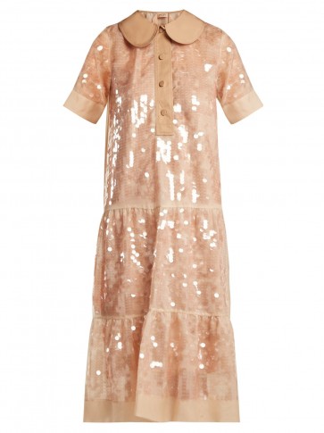 NO. 21 Sequin-embellished silk dress ~ rose-beige drop waist dresses