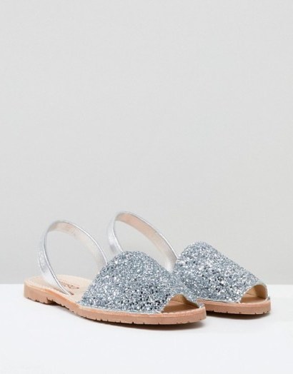 Solillas Silver Glitter Menorcan Sandals in silver – sparkly summer flats - flipped