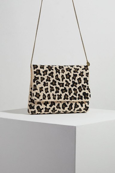 St. Xavier Sonnie Beaded Clutch | leopard patterned accessory - flipped