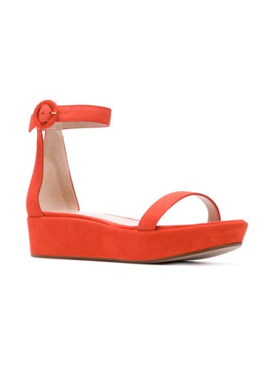 STUART WEITZMAN flatform sandals in Paprika ~ orange ankle straps