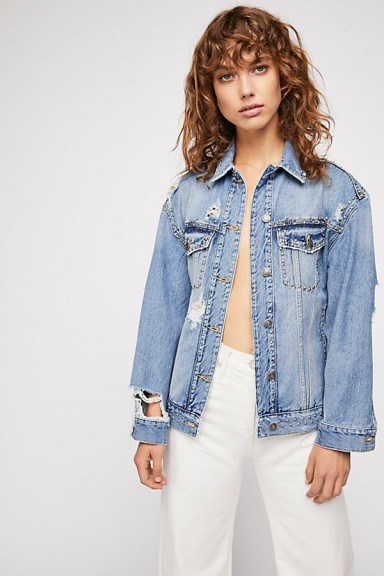 Free People Studded Denim Trucker Jacket | ripped & distressed - flipped