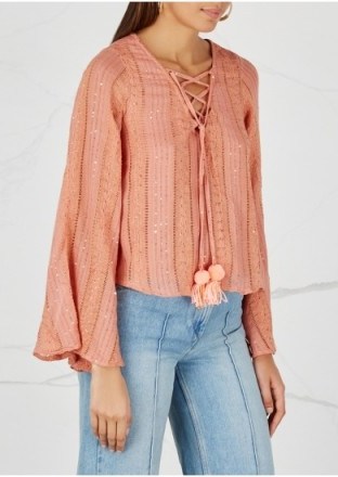 SUNDRESS Anais apricot sequin-embellished top | boho summer tops - flipped