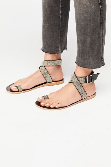 Free People – FP Collection Sunset Cruise Sandal in Black Combo | embellished strappy flats - flipped