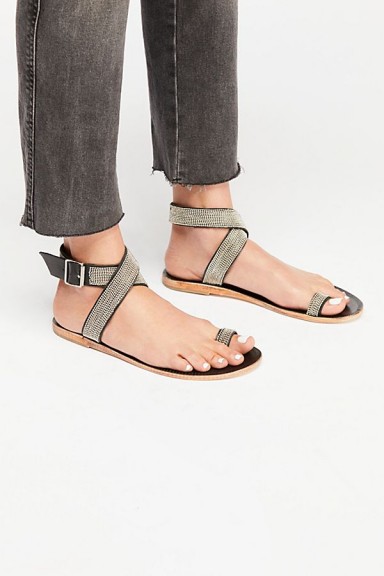 Free People – FP Collection Sunset Cruise Sandal in Black Combo | embellished strappy flats