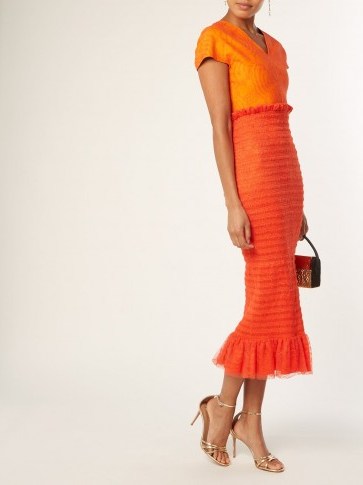 EMILIO DE LA MORENA Tamara Dionne silk-blend smocked dress ~ chic orange frill hem dresses - flipped