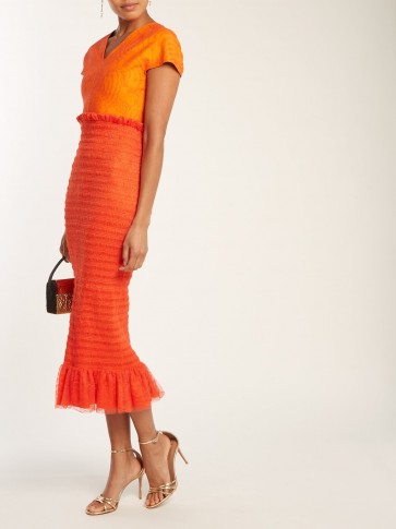 EMILIO DE LA MORENA Tamara Dionne silk-blend smocked dress ~ chic orange frill hem dresses