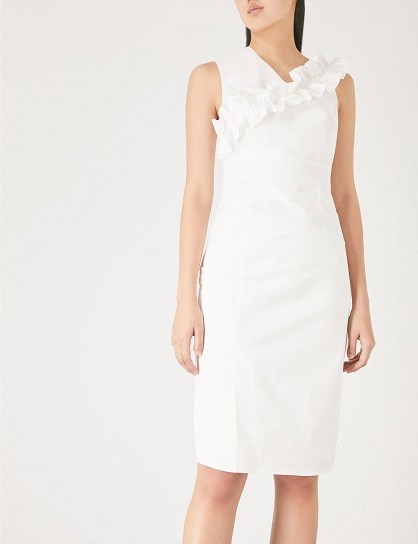 TED BAKER Princia frilled-trim stretch-cotton dress in white - flipped