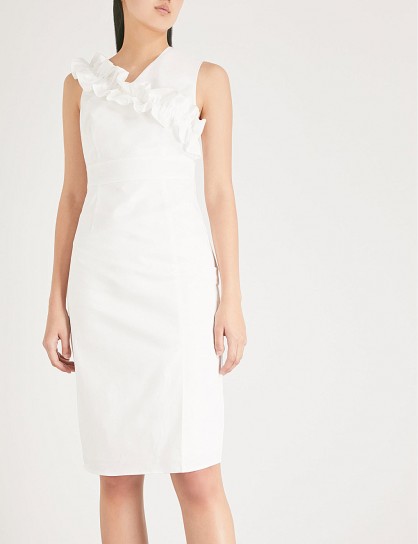 TED BAKER Princia frilled-trim stretch-cotton dress in white