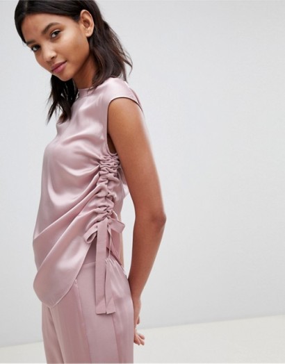 Ted Baker Ted Says Relax Ruched Side Knitted Trim Top in Dusky Pink