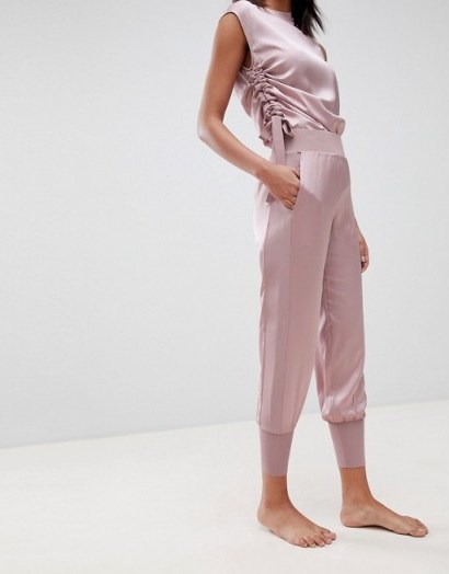 Ted Baker Ted Says Relax Satin Jogger With Knit Trims Dusky Pink ~ luxe leisurewear - flipped
