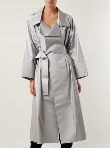 NORMA KAMALI Tie-waist reflective trench coat – luxe style metallic fabrics - flipped