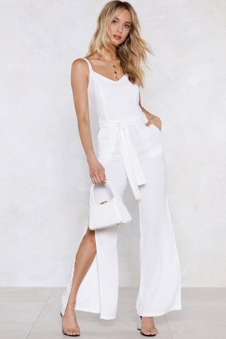 NASTY GAL Time to Split Linen Jumpsuit in white | summer fashion | side leg slits - flipped