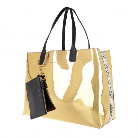 Tommy Hilfiger Iconic Tommy Tote Mirror Metallic | gold shoppers - flipped