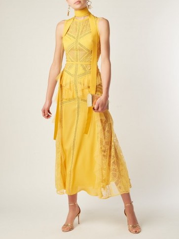 ELIE SAAB Yellow Tulle and floral-lace gown - flipped