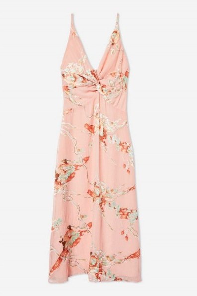 TOPSHOP Twist Front Floral Mini Dress in Blush – pink summer cami - flipped