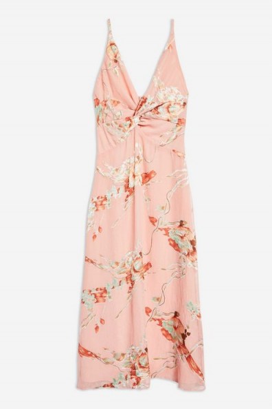 TOPSHOP Twist Front Floral Mini Dress in Blush – pink summer cami