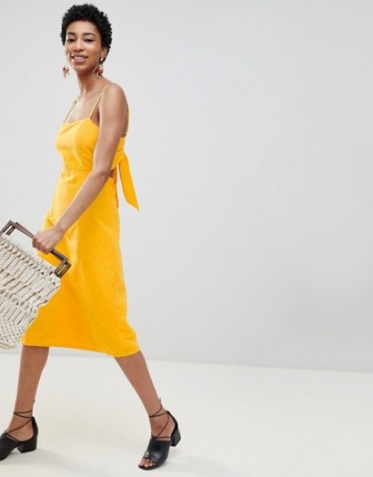 Vero Moda Tall Midi Dress With Cut Out Back in Yellow – strappy – sundress - flipped