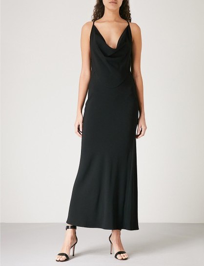 VICTORIA BECKHAM Cowl-neck crepe maxi dress in black – event fashion – red carpet style - flipped