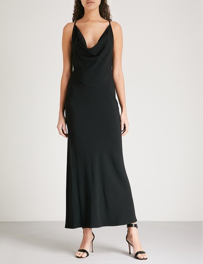 VICTORIA BECKHAM Cowl-neck crepe maxi dress in black – event fashion – red carpet style