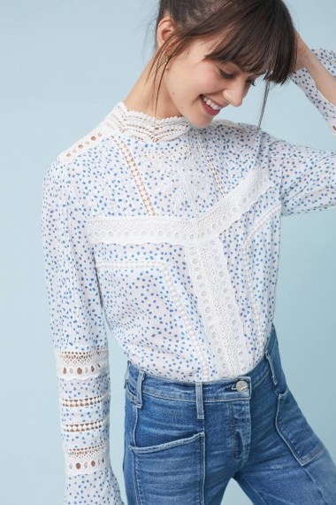 Ranna Gill Victoria Laced Blouse | spot print/high neck - flipped