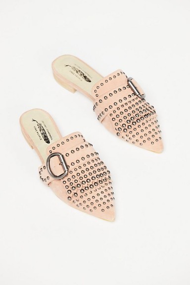 Jeffrey Campbell Wanderer Stud Flat Pink Suede | point toe mules