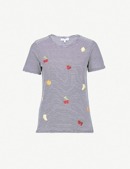 WAREHOUSE Fruit-embroidered striped cotton-jersey T-shirt / short sleeve crew neck tee - flipped