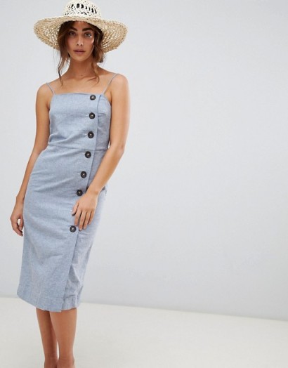 Warehouse Linen Column Button Dress | strappy summer fashion