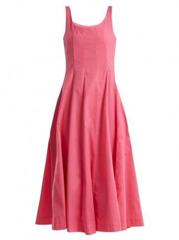 STAUD Wells pink cotton-blend dress ~ flared hem sundresses