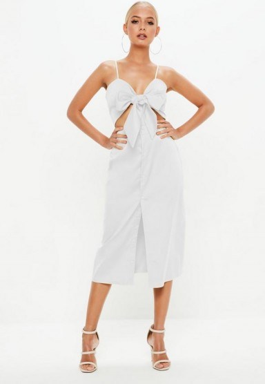 MISSGUIDED white tie front button down strappy midi dress – summer holiday wardrobe - flipped