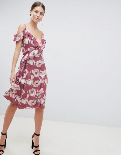 Y.A.S Floral Cold Shoulder Midi Dress – summer fashion - flipped
