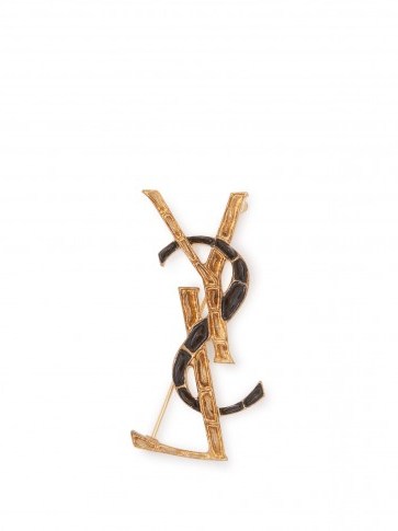 SAINT LAURENT YSL crocodile-effect brooch ~ designer monogram jewellery ~ statement accessory - flipped