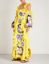 YULIYA MAGDYCH Pansies cotton and silk-blend dress / extreme ruffles / bold floral prints / yellow & purple
