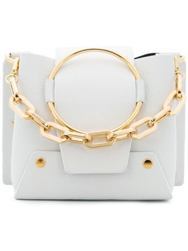 YUZEFI metallic foldover shoulder bag / white leather & gold chain mini handbag - flipped