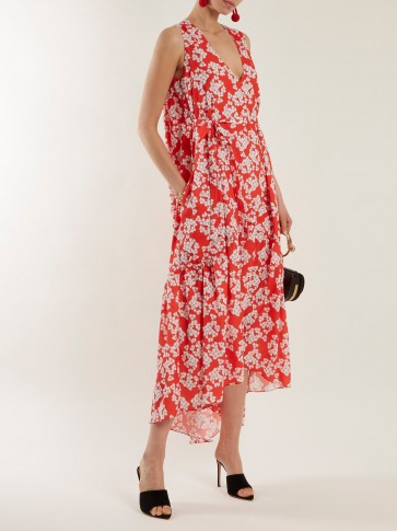 BORGO DE NOR Zelda Bouquet-print crepe dress / red floral floaty fabric