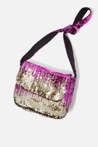 Topshop Zig Zag Sequin Cross Body Bag | pink metallic festival accessories - flipped