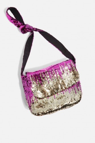 Topshop Zig Zag Sequin Cross Body Bag | pink metallic festival accessories