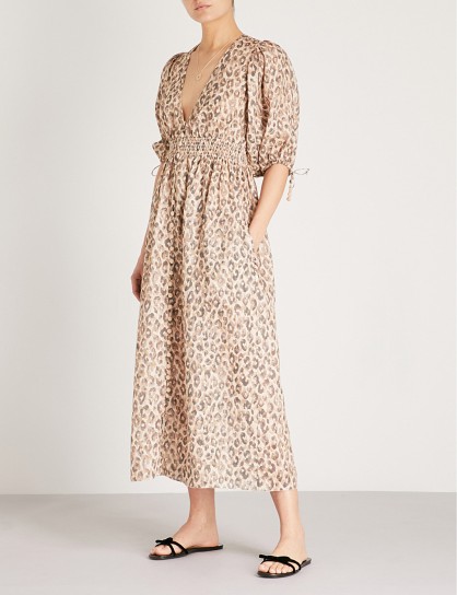 ZIMMERMANN Melody leopard-print linen dress – animal print plunge front summer dresses