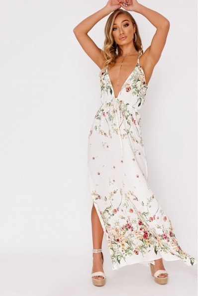 IN THE STYLE AELLA CREAM FLORAL PLUNGE MAXI DRESS – long strappy summer dresses - flipped