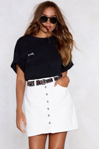 Nasty Gal All Eyes Button You Denim Skirt | white A-line - flipped