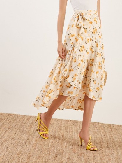 Reformation Annaliese Skirt in Limonada | yellow floral wrap - flipped