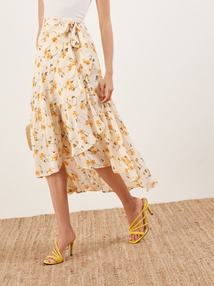 Reformation Annaliese Skirt in Limonada | yellow floral wrap