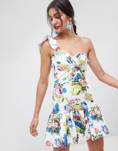 ASOS DESIGN floral one shoulder co-ord mini dress / ruffled partywear