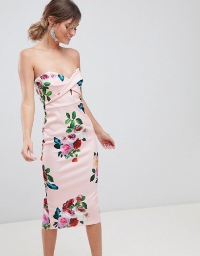 ASOS DESIGN Floral Twist Front Scuba Bodycon Dress | strapless party style - flipped